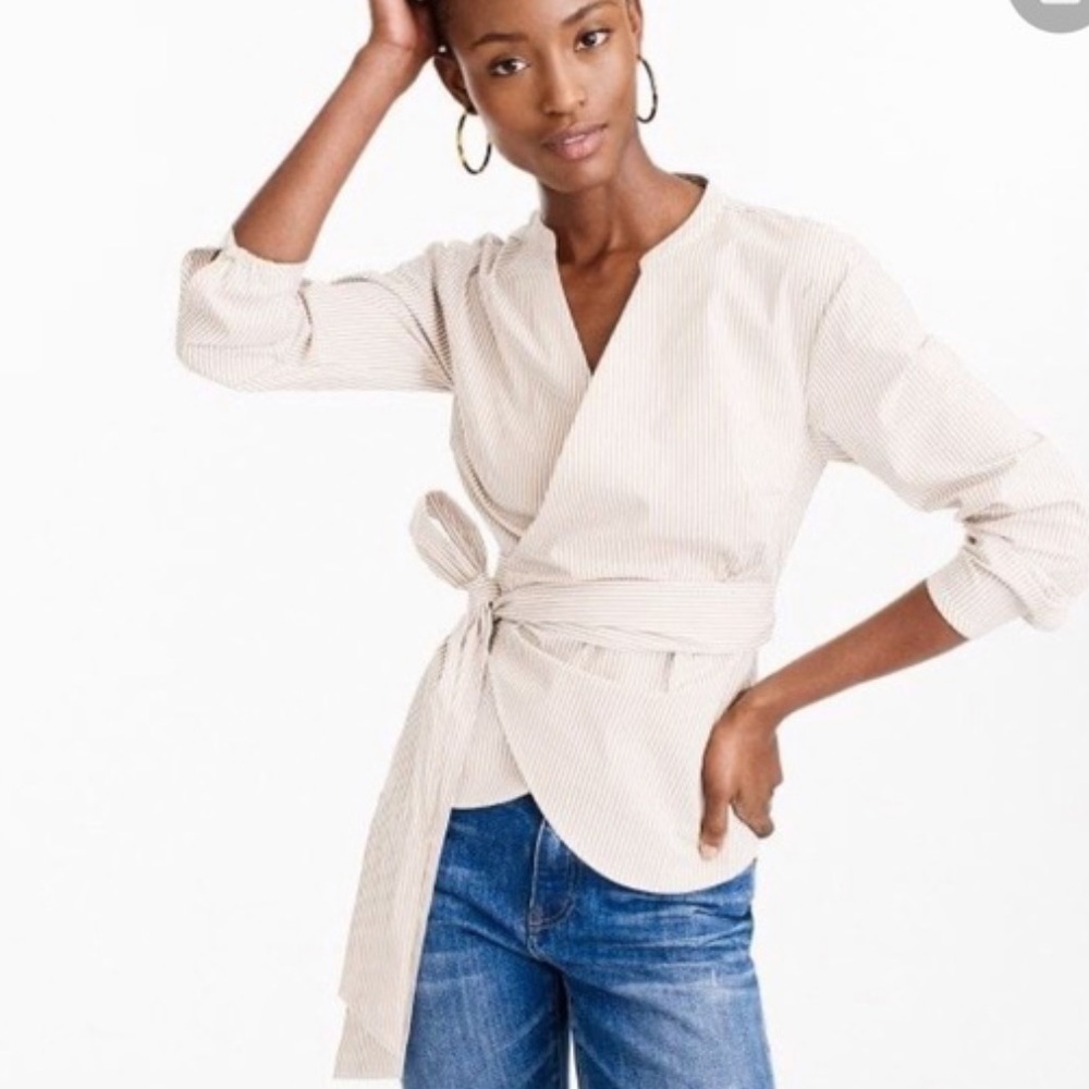 J. Crew beige & white wrap blouse . Size S . Style H7016. Very good condition